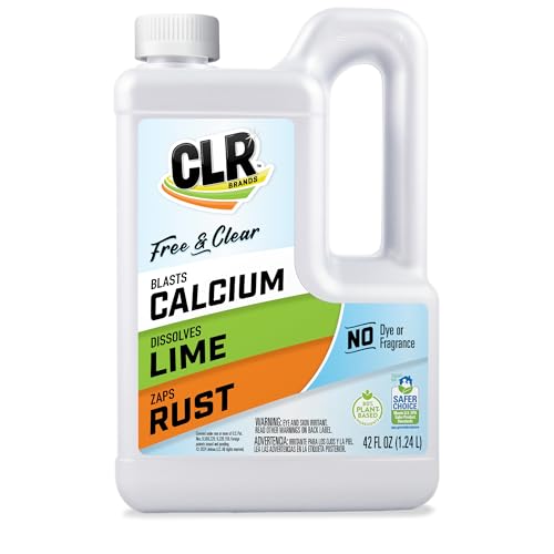 CLR Brands Calcium, Lime & Rust Remover Free & Clear, No Dyes or Fragrances, Gentle Lime and Bathroom Descaler, Removes Hard Water Stains and Rust Deposits, 42 Oz Bottle