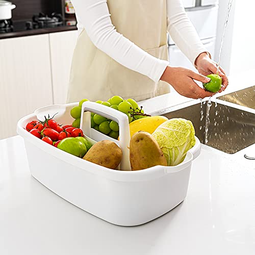 Goderewild Multi-Purpose Plastic Cleaning Caddy with Handle, Shower Caddy Organizer/Storage Basket/Totes Portable for Bathroom Supplies, Cleaning Products, Under Sink Tool, Housekeepers (White)