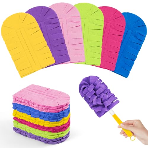 Nicemiya 12 PCS Fleece Reusable Duster Refills for Swiffer, Washable Heavy Duty Duster Pads, 360 Cleaning Pads for Fan, Window, Furniture, Floor(Include 1 Handle)