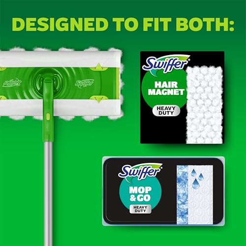 Swiffer Hair Magnet Deluxe Starter Kit with Collapsible Pole, 9 Hair Magnet Dry Cloths, 2 Bonus Mop & Go Wet Cloths