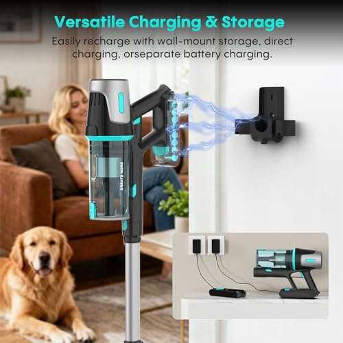 Bagotte Cordless Vacuum Cleaner,65KPa 65Mins Stick Vacuum with Self-Standing,Anti-Tangle Touch Screen LED Display, Detachable Battery Pack, Rechargeable Vacuum for Floor/Carpet/Pet Hair