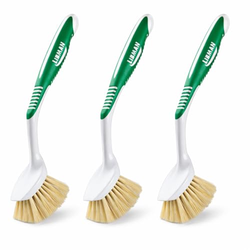 LIBMAN Vegetable Brush Scrubber for Food - 3 Pk Veggie Scrubber with Handle - Fruit Produce Mushroom Potato Brush - Natural Tampico Fibers, Firm Soft Bristles, Gentle on Produce; Tough on Dirt