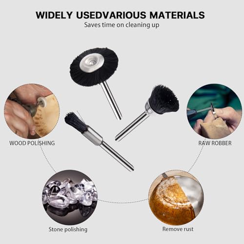 EASYIKI 15 Pieces Black Hair Polishing Brushes, Mini Brush Wheel, Polishing Wheel Kits for Rotary Tools (1/8 Inch Shank)
