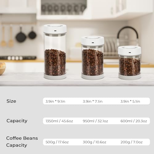 YINDUZ Automatic Vacuum Coffee Canister, 1.35L Airtight Coffee Canister for 18oz Coffee Beans, One-Button Operation & Date Tracker, Coffee & Food Storage Container, Coffee Bar Accessories, Gifts
