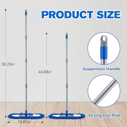 Neeklinny Dust Mop for Hardwood Floors,58" Long Handle Wet & Dry Mop,180° Rotating Microfiber Washable Mop for Tile,Laminate,Vinyl Floors,Pet Hair Cleaning