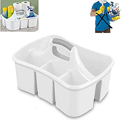 LavoHome Bath Caddie White - Totes with Divided Compartments and Handles for Organizing, Storing & Carrying Cleaning Supplies and Bathroom Accessories (Large Cleaning Caddy)