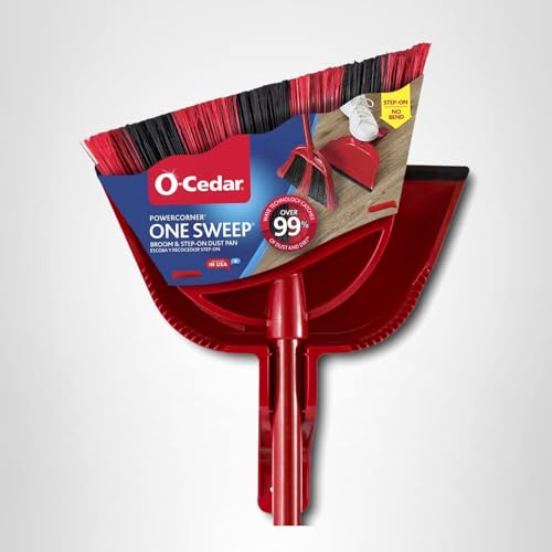 O-Cedar One Sweep Broom & Step-On Dustpan Set | Patented Wave Bristles Remove Over 99% of Dirt in One Pass | Lightweight & Quiet for Pet-Friendly Cleaning