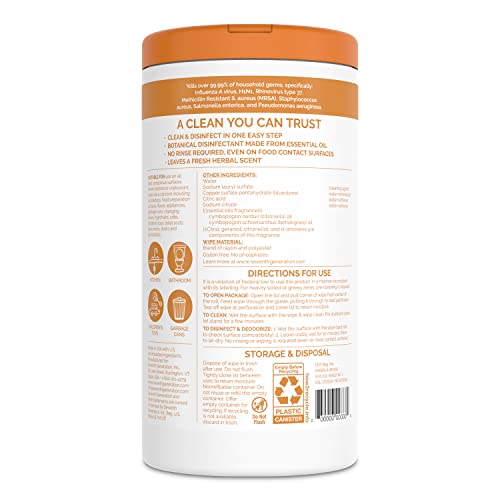 Seventh Generation Disinfecting Multi-Surface Wipes, Lemongrass Citrus Scent, 70 Wipes