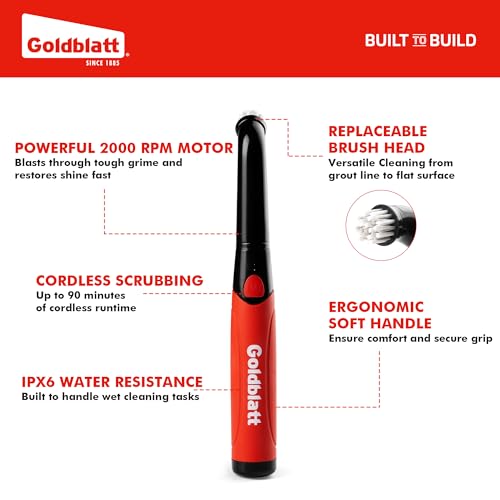 Goldblatt 18-Piece Cordless Electric Spin Scrubber Kit, Handheld Power Brush for Bathroom, Kitchen, Shower, Tile, Grout and Household Surfaces