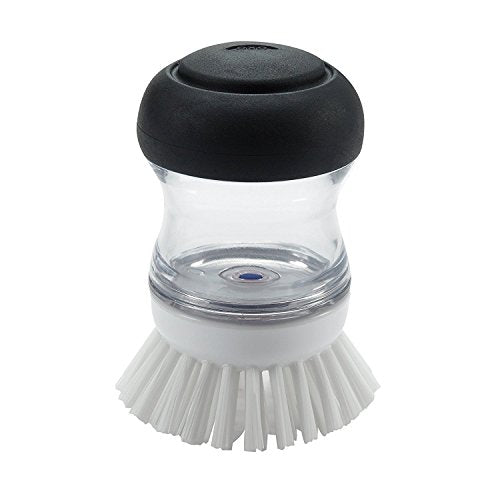 OXO Good Grips 2 Pack Palm Brush Storage Set with Soap Dispensing, Nylon Bristles, Black, Holder
