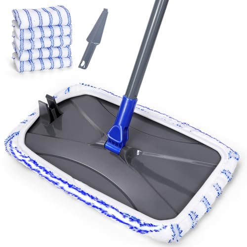 Masthome Microfiber Mop,Large Surface Flat Mop with 5 Reusable Pads,Hardwood Floor Mops for Dry and Wet Use,Microfiber Mops for Floor Cleaning-1 Cleaning Scraper Included