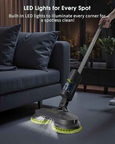 Cordless Electric Mop, Lightweight Electric Floor Mop with Detachable Water Tank, Water Sprayer & LED Headlights, Self-Propelled Floor Cleaner for Hardwood Tile Laminate Floor, Long-Lasting Battery