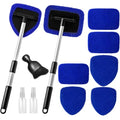 Qydipclin 11pcs Windshield Cleaner Tool, Car Window Cleaning Wash Kit with 6 Reusable Microfiber Pads 2 Spray Bottles and Extendable Handles Auto Glass Wiper Kit, Blue