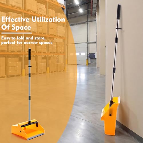 Didaey 1 Pcs Commercial Dustpan with Comb 38” Long Handle Upright Heavy Duty Dust Pan Outdoor Indoor for Courtyards Garages Lobby Mall Market Market Floors Office Pet Hair Rubbish Cleaning (Yellow)