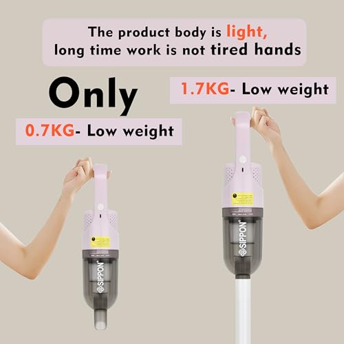 SIPPON 6-in-1 Lightweight Stick Vacuum Cleaner with 100W Powerful Motor, Mini Portable Household Handheld Vacuum Cleaner for Domestic Hard Floors, Carpets and Pet Hair(Pink Cordless)