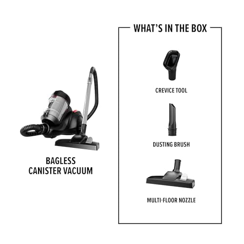 Dirt Devil Bagless Canister Vacuum Cleaner with Cord Rewind for Carpet and Hard Floors, Lightweight, Powerful Suction with Versatile Tools, Corded Canister Vacuum Cleaners for Home Use