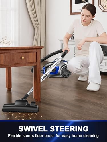 PKUYIE Canister Vacuum Cleaner, 40Kpa 1600W Cyclon Power Bagless Canister Vacuum Cleaners for Home, 3.7QT Large Dust Cup, Lightweight Vac for Hard Floors, Carpets, Pet Hair, Blue