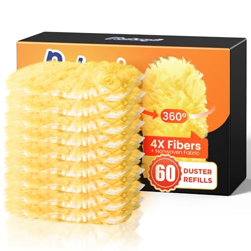 Heavy Duty Duster Refills for Swiffer, Multisurface 360° Larger Size Dusters with 4X Microfibers (Yellow, 60 Count)