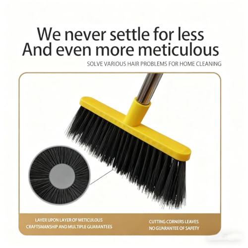 Broom and Dustpan Set with Long Handle - Upright Dustpan & 3 Rows Dense Bristles, Ideal for Home, Office, Kitchen, Lobby, Shop, All-Purpose Indoor & Outdoor Sweeping,Gray&Yellow
