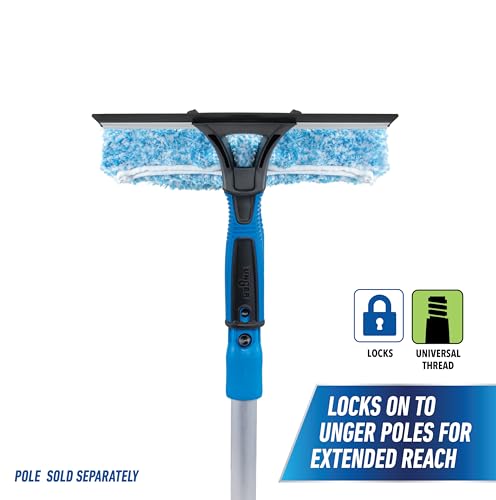 Unger Professional Connect and Clean 2-in-1 Squeegee and Scrubber, 10” Window Cleaning Tool, Commercial and Residential Use, Washer Cleaner Supplies to Remove Excess Water and Dry