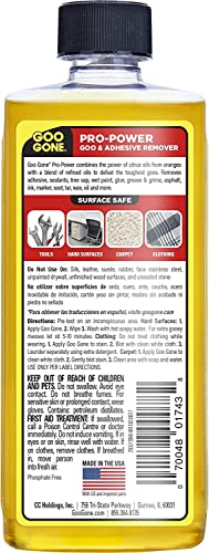 Goo Gone Pro Power Adhesive Remover | Removes Stickers, Goo, Tar, Grease, Great on Tools | Surface Safe, Fresh Citrus Scent - 2 Pack with Scraper Tool, Sticker Lifter