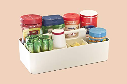 2 PACK - Portable DIY 8 Dividers Durable Plastic Organizer Tote Tool, Supply, Vanity Storage Home Office School Makeup Cleaning Caddy with Handle Made In USA (Ivory)