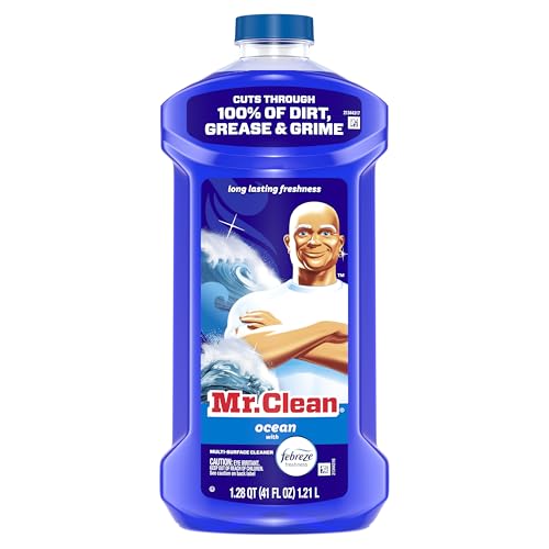 Mr. Clean All Purpose Cleaner, Mop Soap, Floor Cleaner for Mopping Home, Bathroom, & Kitchen, Cleaning Liquid for Mop & Bucket, Cleaning Supplies, Multi-Surface Dilutable, Ocean, 41oz