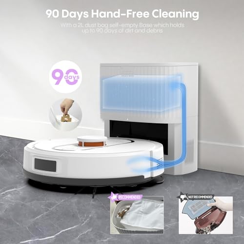 Bagotte Robot Vacuum and Mop Combo, 6000Pa Robotic Vacuum with Mapping, Self-Emptying Station for 90 Days Hands-Free, LiDAR Navigation, Wi-Fi/App/Alexa Voice Control, for Carpets & Hard Floors