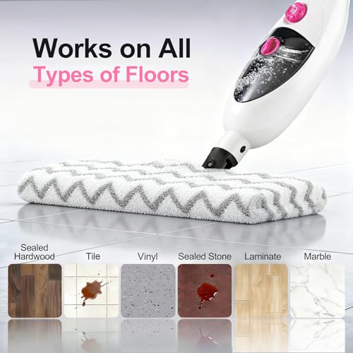 12-in-1 Steam Mop Cleaner, 15-Sec Fast Heat-Up, 1200W Floor Steamer with Double-Sided Pads, Removes 99.99% Stubborn Stains for Hardwood Floors, Marble, Clothes, Windows, Tiles, White