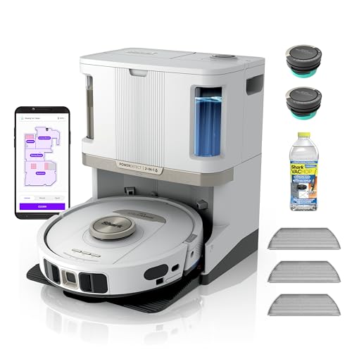 Shark PowerDetect | 2-in-1 Robot Vacuum & Mop for Carpets & Hard Floors | Powerful Suction & Mopping for Pet Hair | Self-Empty & Self-Clean NeverTouch Pro Base | 60-Day Capacity | White | AV2800ZE