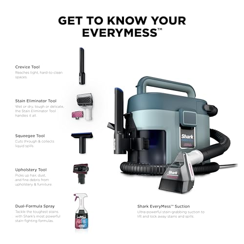 Shark EveryMess Ultra-Powerful 3-in-1 Wet Vac, Dry Vac, & Stain Eliminator with StainForce Technology, Perfect for Homes, Pets, and Cars, 3 Accessories and Cleaning Solution, Gray, VX101
