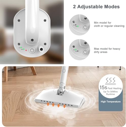 6-in-1 Steam Mop, 1200W Rotated Steam Cleaner for Home, 2 Modes, 400ML Removable Tank, 23FT Cord, 2 Washable Pads, Multi-Surface Steamer for Hard Floor, Laminate Floor, Tiles Cleaning (Pearl White)