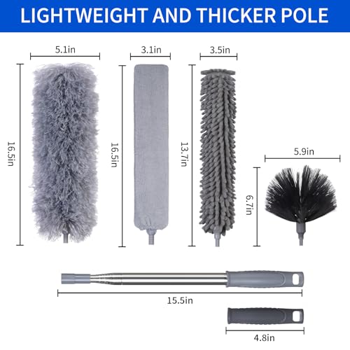 FrutPunch Duster with Extension Pole,Ceiling Fan Cleaner Duster Set of 6, Telescopic Cobweb Feather Duster 100 Inch,Ceiling Fan Duster, House Cleaning Tool Set
