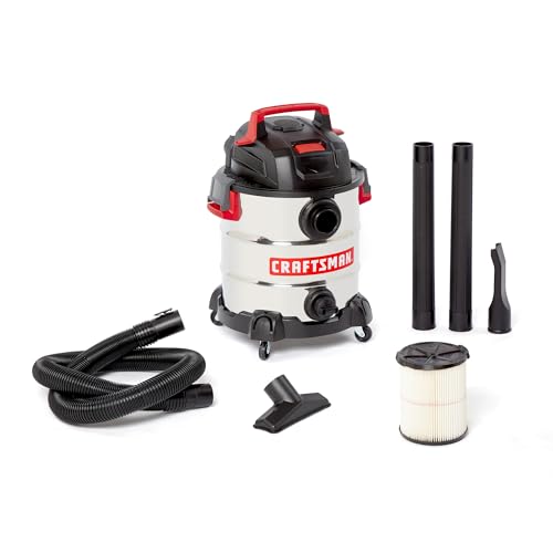 CRAFTSMAN CMXEVBE17155 10 Gallon 6.0 Peak HP Stainless Steel Wet Dry Vac, Portable Shop Vacuum Wet and Dry with Filter, Hose and Attachments for Home and Garage Use