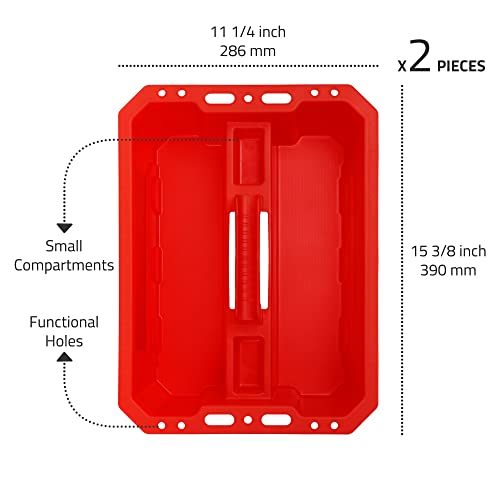 CANOPUS Storage Tray Tote with Functional Holes - 2 PCs Plastic Cleaning Caddy with Handle, Portable Caddy, Undersink Storage for Kitchen, Shoe Cleaning Box, Products Organizer, Red