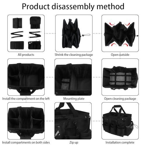 BOHEMIABY Large Cleaning Caddy Tote with Removable Divider, Heavy-Duty Wearable Apron Organizer with Pockets for Housekeeping, Cleaning Supplies, Tools (Black)
