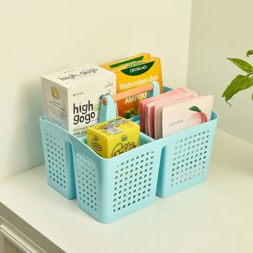PAKCHOICE Portable Shower Caddy Basket with Wood Handle, 3-Compartment Bathroom Organizer Tote with Drain Holes, Plastic Shower Basket for Dorm, Toiletries, Cleaning Supplies, Dark Gray
