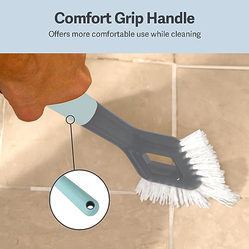 Casabella Smart Scrub Heavy-Duty Tile and Grout Brush for Tile Joints, Grout Cleaner Brush with Nonslip Handle, Gray/Aqua