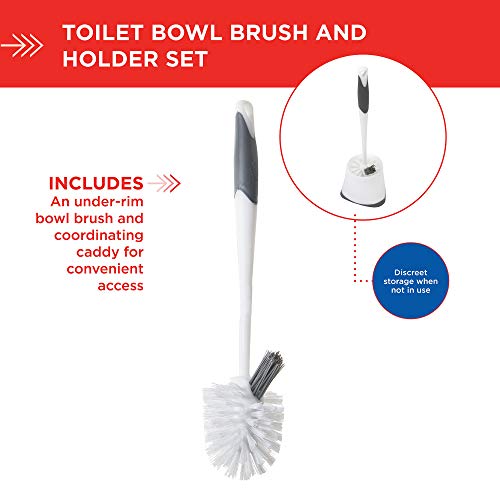 Clorox Corner Toilet Bowl Brush with Under Rim Scrubber, Includes Corner Storage Caddy, White