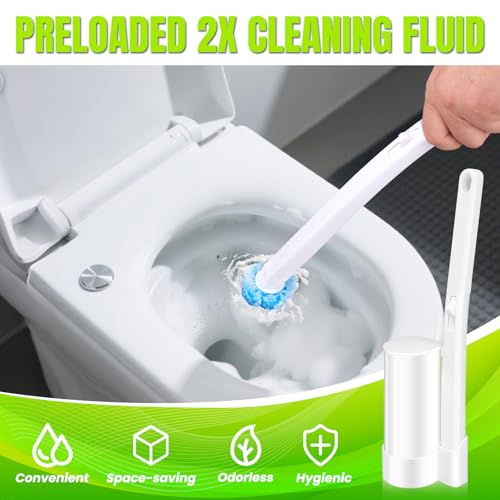 Disposable Toilet Brush, Extended Handle with 48 Cleaner Refills, Toilet Brush for Toilet Bowl Cleaners, Bathroom Cleaning