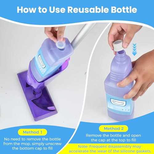 Upgraded Refillable Bottle for Swiffer® Wet Jet™ Mop – 1250ml /42.3 FL OZ, Leak-Proof HDPE Solution Refill Bottle with 8 Silicone Gaskets & 1 Funnel,Easy Install for Use with Any Cleaning Solution