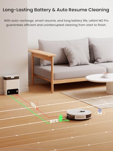 Lefant LiDAR Robot Vacuum and Mop, 90-Day Self-Emptying, 190° PSD Obstacle Avoidance, Customized Cleaning, Multi-Floor Mapping, 5500Pa Strong Suction, 140 Min Runtime, WiFi/Alexa/APP/iWatch, M2 Pro