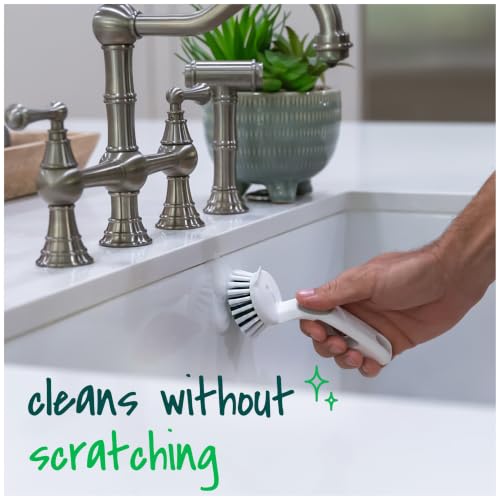 Scotch-Brite Handy Brush, Small and Durable Dish Brush with Handle for Scrubbing Hard-to-Reach Cookware, Tubs, Sinks, Car Tires, and More without Scratching, Antimicrobial, and Rinses Clean