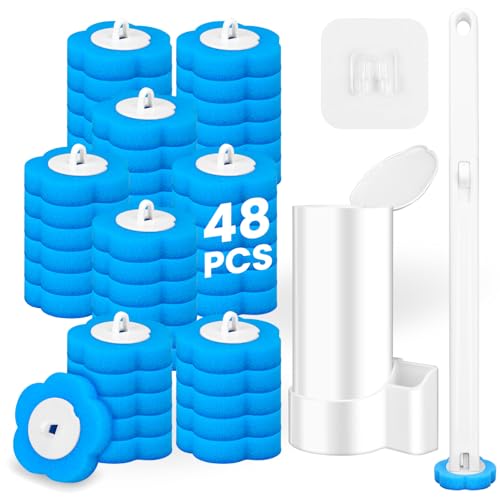 Disposable Toilet Brush, Extended Handle with 48 Cleaner Refills, Toilet Brush for Toilet Bowl Cleaners, Bathroom Cleaning