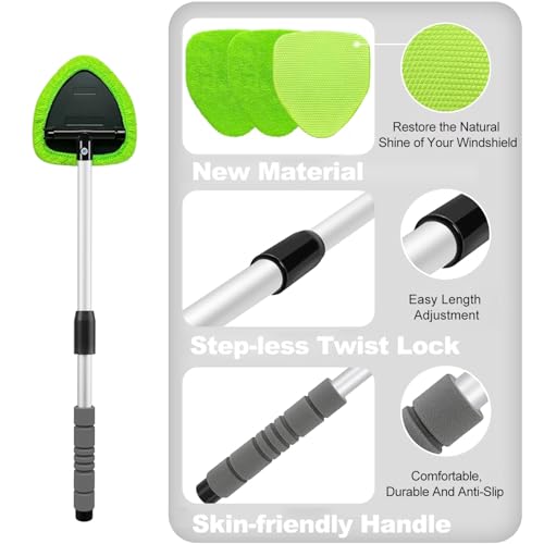 XINDELL 24-inch Windshield Cleaner Tool – Upgrade Large Head Car Interior&Exterior Window Cleaning Kit with Extendable Handle & 4 Microfiber Pads, Auto Wiper Brush for Car, Trucks, SUVs, RVs & Home