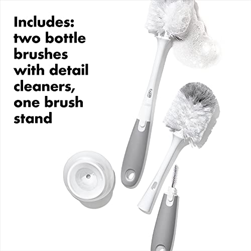 OXO Tot Bottle Brush with Nipple Cleaner and Stand – Gray, 2-Pack