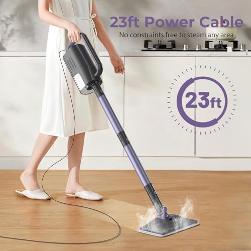 Gatlei Steam Mop Cleaner with Detachable Handheld Steamer, 6-in-1 Multi Accessories, Removable Water Tank, 23FT Power Cable, Lightweight, Steam Cleaner for sealed Hard Floors (Dark purple)