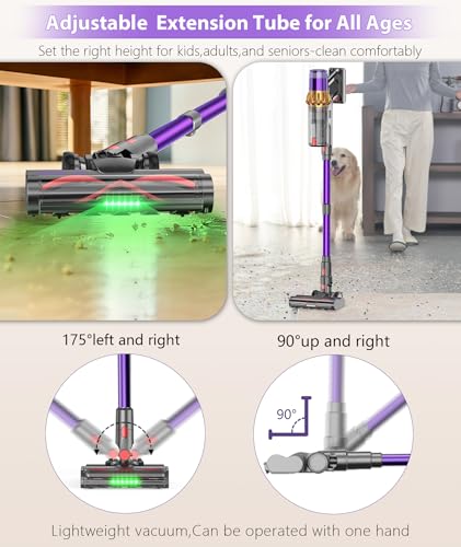 LIBINO Cordless Vacuum Cleaner, 650W 55KPA 70Mins Anti-Tangle Wireless Vacuum,Rechargeable Vacuum with Green Light,Powerful Stick Vacuum for Home Carpet/Hardwood Floors,Purple