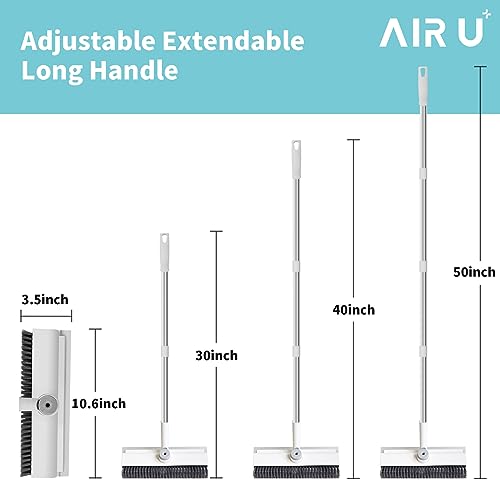 Floor Scrub Brush with Long Handle, 3 in 1 Scrape and Heavy-Duty Stiff Bristle Scrubber Brush Broom for Cleaning Shower Bathroom, Patio, Pool, Garage, Kitchen, Wall and Deck (White, 1 Pack)