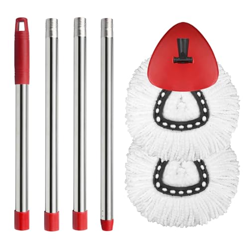 Hibaby 2 Spin Mop Head Replacement, 1 Base, 1 Mop Handle (30-58in) Combo Mops Set Compatible with OCedar EasyWring RinseClean Microfiber Mops (White (1-Tank System))